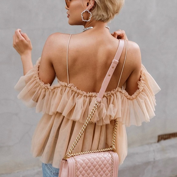 Off shoulder ruffle mesh blouse dusty rose - Picture 6 of 6